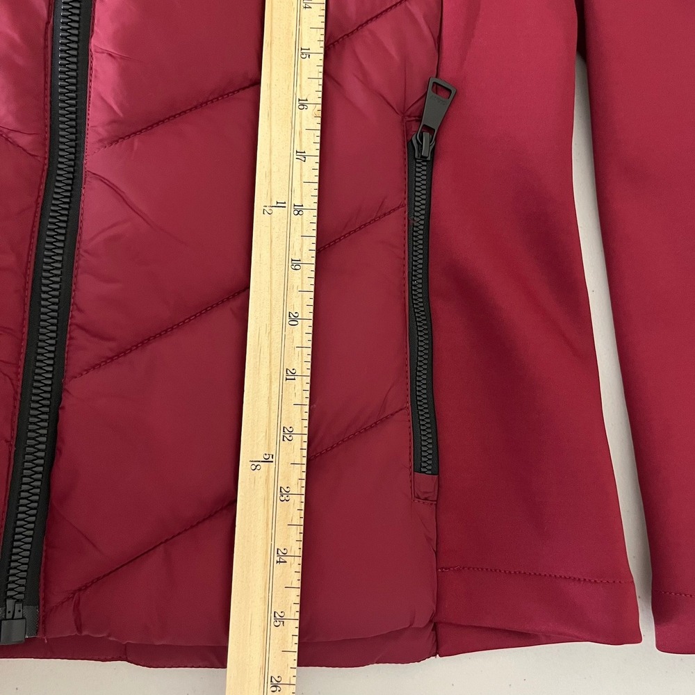 DKNY Womens Burgundy Hybrid Quilted Puffer Hooded Jacket Large Outerwear - Picture 11 of 12